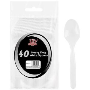 Deluxe Disposable Heavy Duty White Spoons Pack Of 40