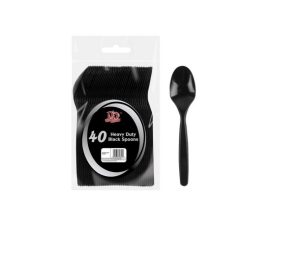 Deluxe Disposable Heavy Duty Black Spoons Pack Of 40