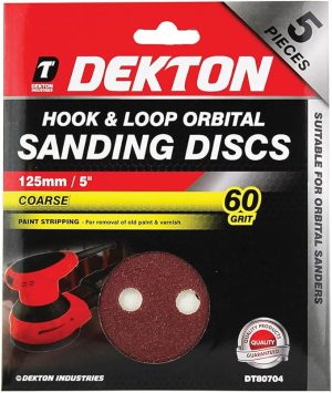 Dekton 125mm Hook & Loop Orbital Sanding Discs Pack Of 5 60 Grit
