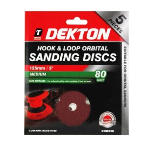 Dekton 125mm Hook & Loop Orbital Sanding Discs Pack Of 5 80 Grit