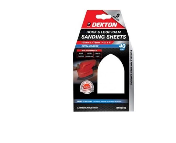 Premium Dekton 107mm x 175mm hook & loop palm 40 grit extra coarse sanding sheets pack of 5