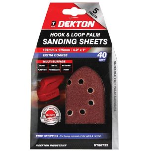 Dekton 107mm X 175mm Hook & Loop Palm Coarse 40 Grit Sanding Sheets Pack Of 5