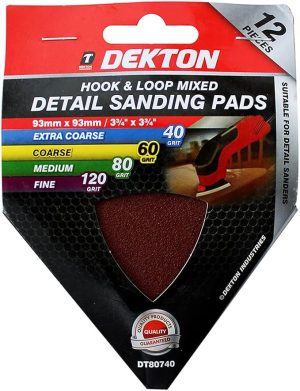 Dekton 93mm X 93mm Hook & Loop Mixed Detail Sanding Pads 40/60/80/120 Grit
