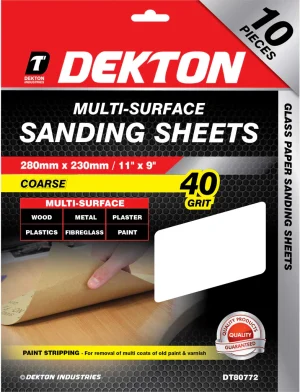 Dekton 40 Grit Multi-Surface Sanding Sheets Pack Of 10