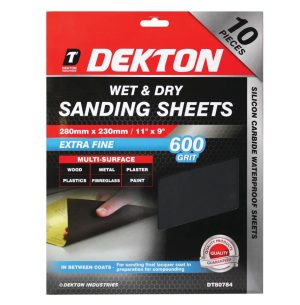 Dekton Extra Fine 600 Grit Wet & Dry Sanding Sheets Pack Of 10