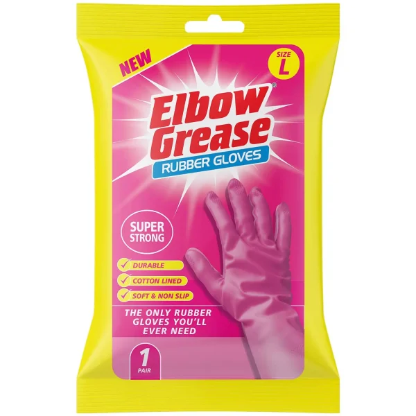 Premium Elbow grease super strong pink rubber gloves large