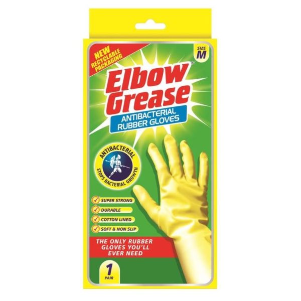 Premium Elbow grease anti bacterial rubber gloves medium