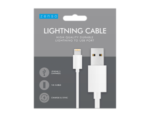 Zenso iPhone White Lightening Cable 1M