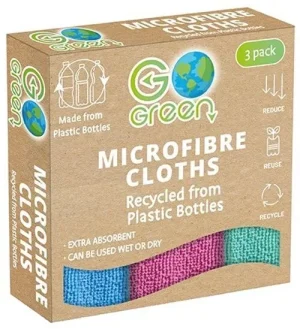 Go Green Assorted Colour Recycled Microfibre Cloths Pack Of 3