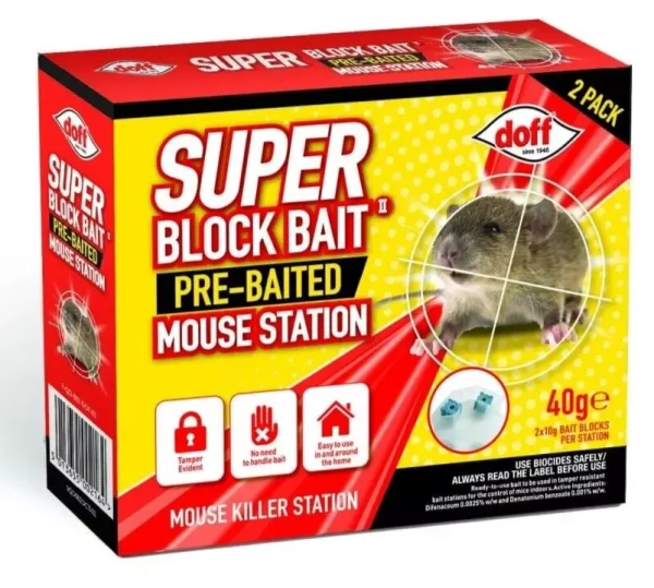 Premium Doff super pre-baited block bait mouse station pack of 2