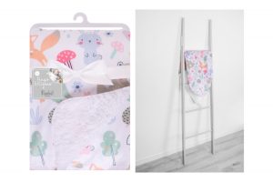 Hugs & Kisses Mink Sherpa Woodland Baby Blanket 75cm X 100cm