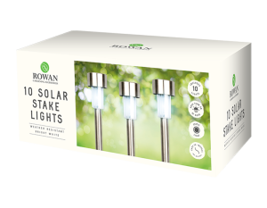 Rowan Solar Metallic Bright White Stake Lights Pack Of 10