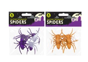 Halloween Ghoulish Decoration Glitter Spiders 6.5cm Pack Of 4