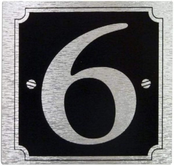 Premium Adhesive house and gate number black with silver number 6