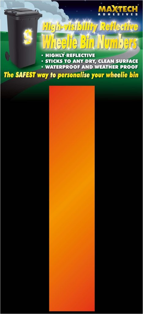 Adhesive Hi Vis Luminous Orange Wheelie Bin Number 1