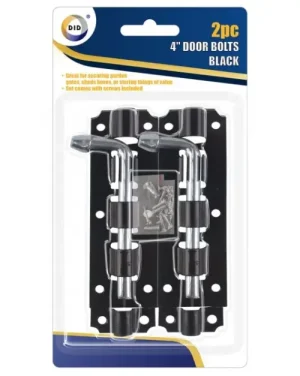 DID 4" Black Door Bolts PACK OF 2