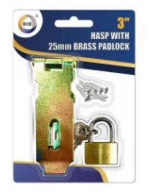 DID 3" Hasp With 25mm Brass Padlock Set