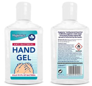 Hygienics Anti-Bacterial 70% Alcohol Hand Gel Sanitiser 236ml