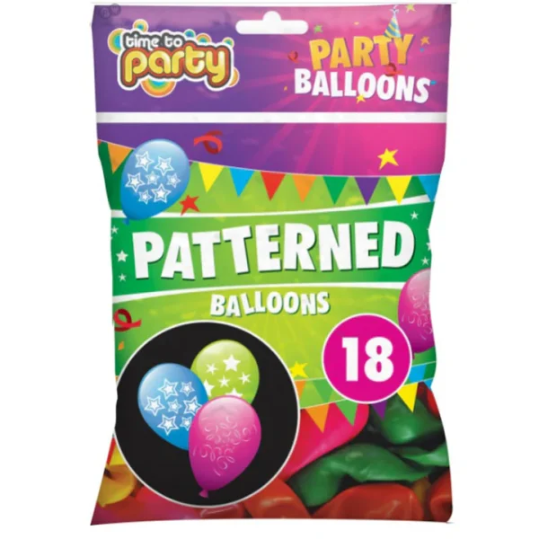 Premium Time to party patterned balloons pack of 18