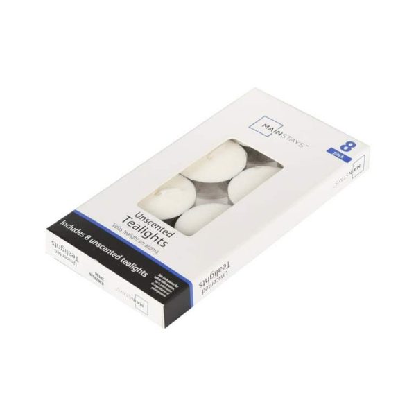 Premium Mainstays white unscented tealights 1.5" pack of 8