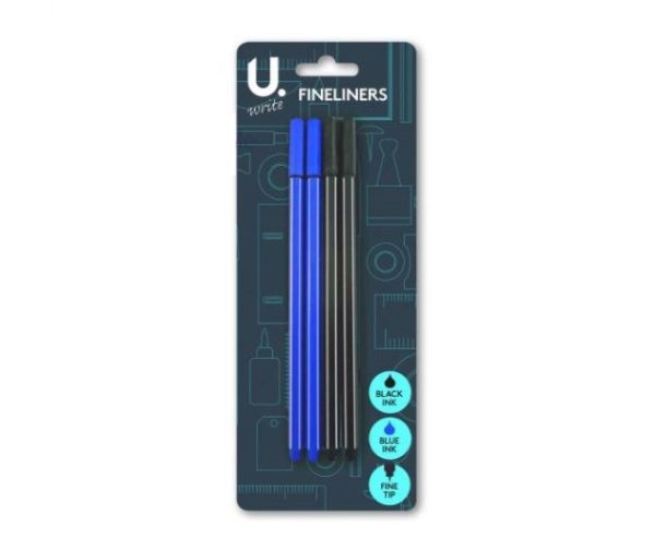 Premium Pack of 4 fineliner black and blue pens