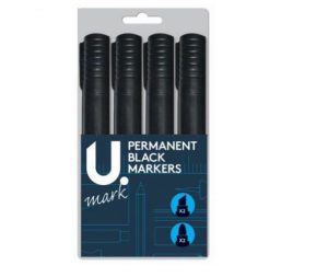 U. Black Permanent Markers PACK OF 4