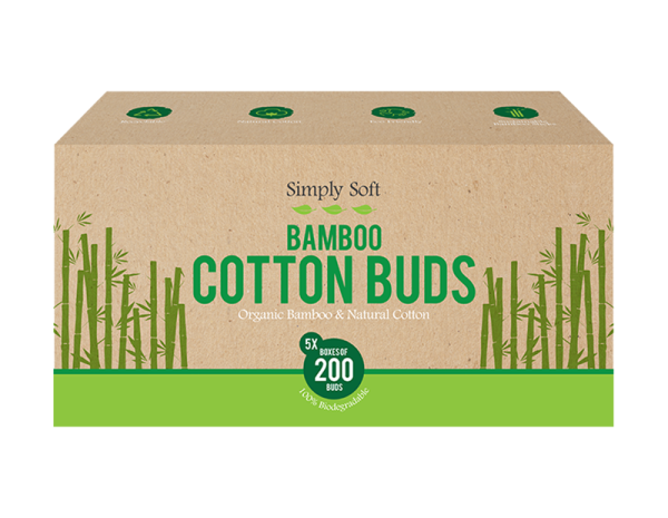 Simply Soft Biodegradable Bamboo Cotton Buds 5 X Pack Of 200