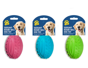 Kingdom Rubber Squeaky Rugby Ball Dog Toy