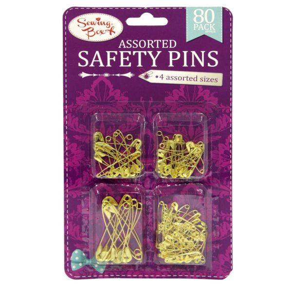 Premium Sewing box gold safety pins sizes 80pc