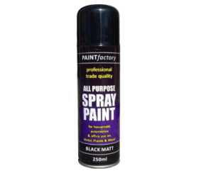 Paint Factory Household Matt Black Spray Paint 250ml