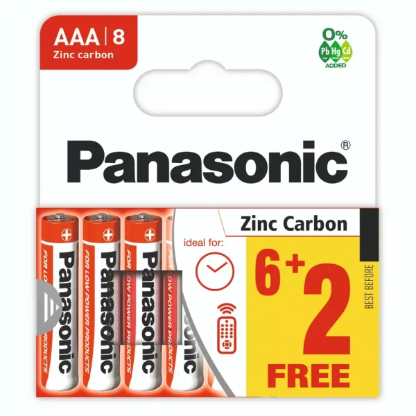 Premium Panasonic zinc carbon r03rz/8hh aaa batteries pack of 8