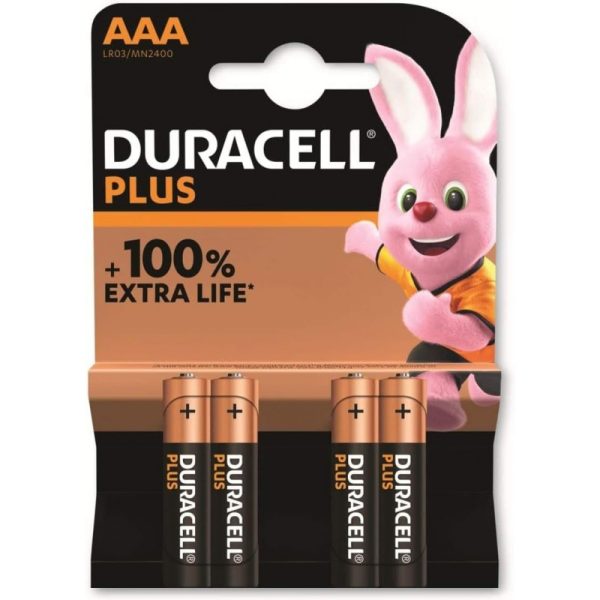 Premium Duracell plus 100% extra life lr03/mn2400 1.5v aaa batteries pack of 4