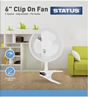 Status 6" White Clip On Fan