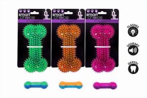 Smart Choice Flashing Squeaky Rubber Spiky Bone Dog Toy