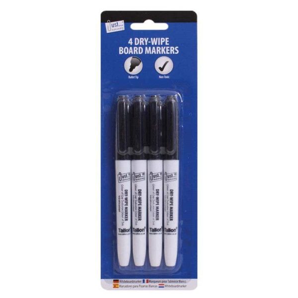 Premium Black dry-wipe board markers pack of 4