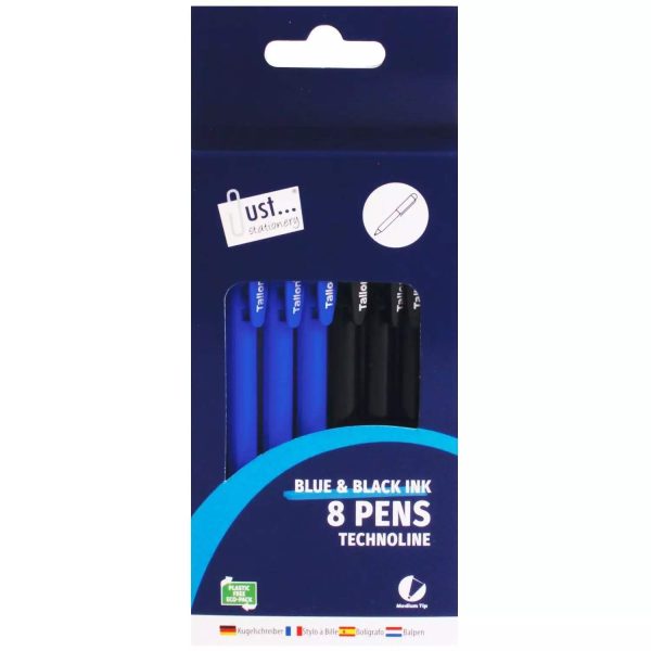 Premium Technoline black & blue ink pens pack of 8