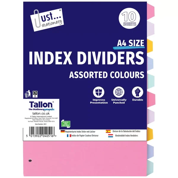 Premium Just stationery a4 index dividers pack of 10