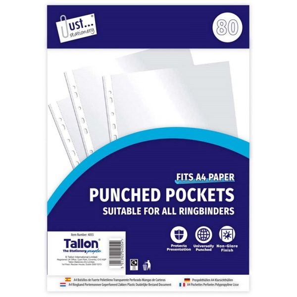 Premium Just stationery universally punched pockets pack of 80