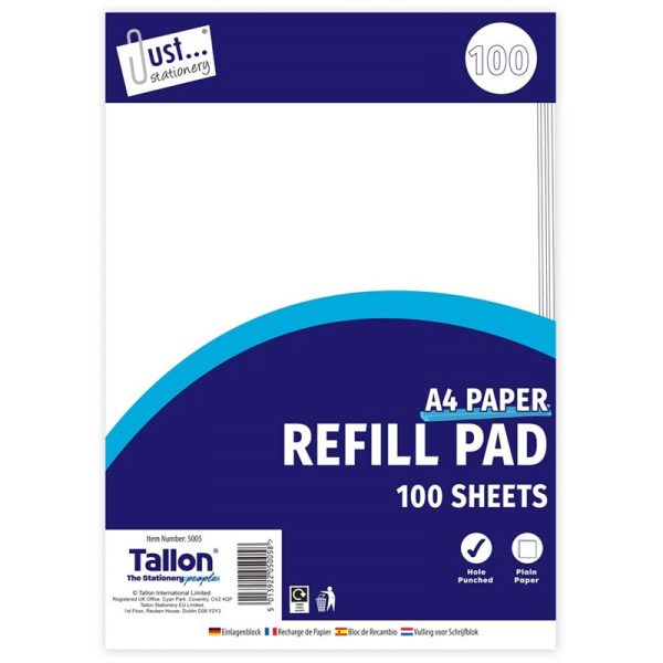 Premium Just stationery a4 plain paper refill pad 100 sheets