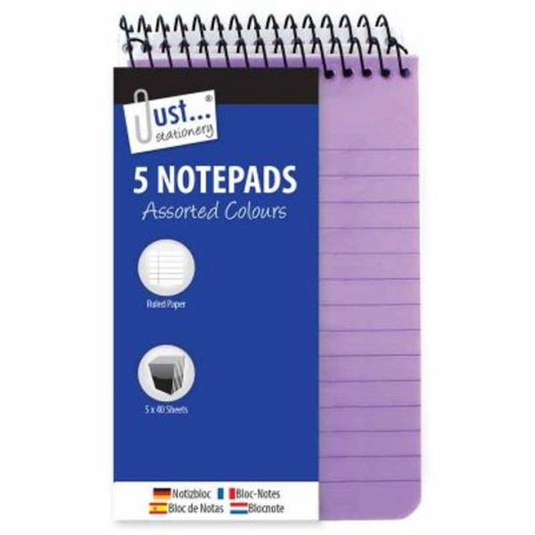 Premium Just stationery assorted colour 40 sheet ruled neon notepads pack of 5