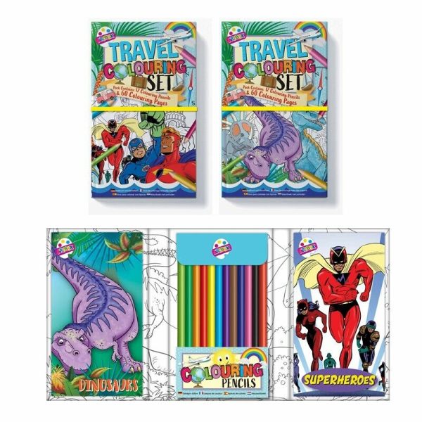 Premium Artbox dinosaurs & superheroes travel colouring set