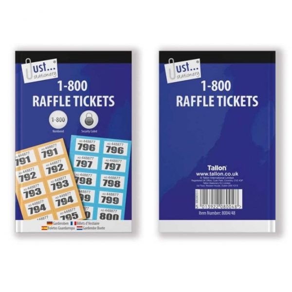 Premium Just stationery 1-800 numbered raffle ticket booklet