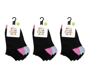 Farley Mill Size 4-6 Girls Black Trainer Socks 3 Pairs