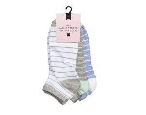 Farley Mill Striped Size 4-7 Ladies' Trainer Socks PACK OF 3