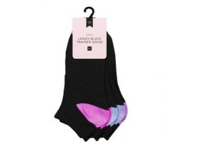 Farley Mill Size 4-7 Ladies Black Trainer Socks PACK OF 3