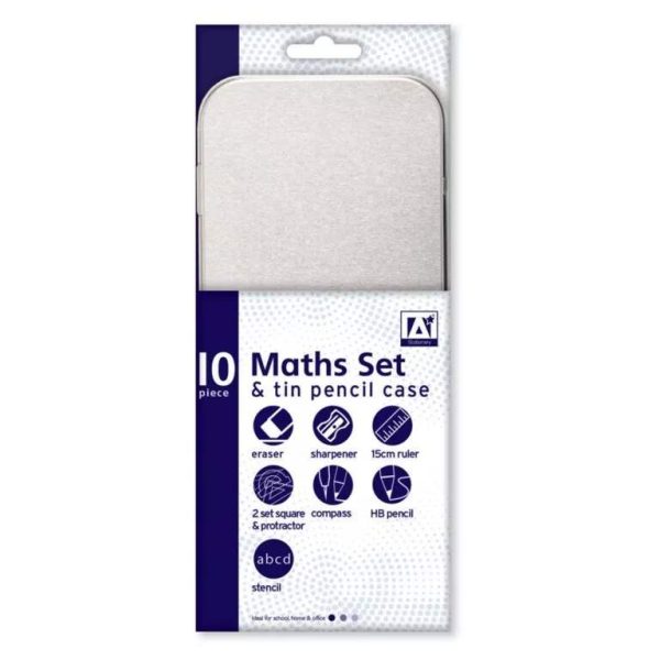 Premium Maths set & tin pencil case 10pc