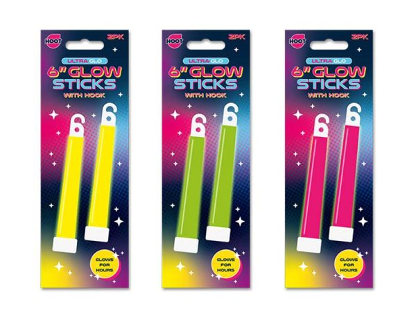 Hoot Ultra-Glo Hanging Glow Sticks 6" Pack Of 2