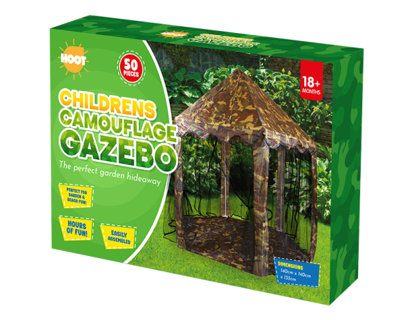 Premium Hoot children's camouflage outdoor gazebo 140cm x 140cm x 135cm