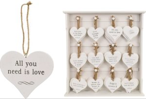 9cm Wood Heart Slogan Hanger On Display Stand