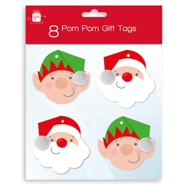 Premium Giftmaker pom pom christmas gift tags pack of 8